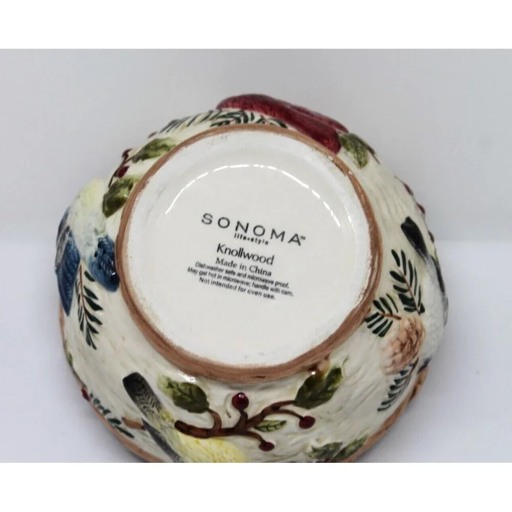 Vintage Knollwood Sonoma Home Goods Red Cardinal blue Bird  Small 4.5” Bowl